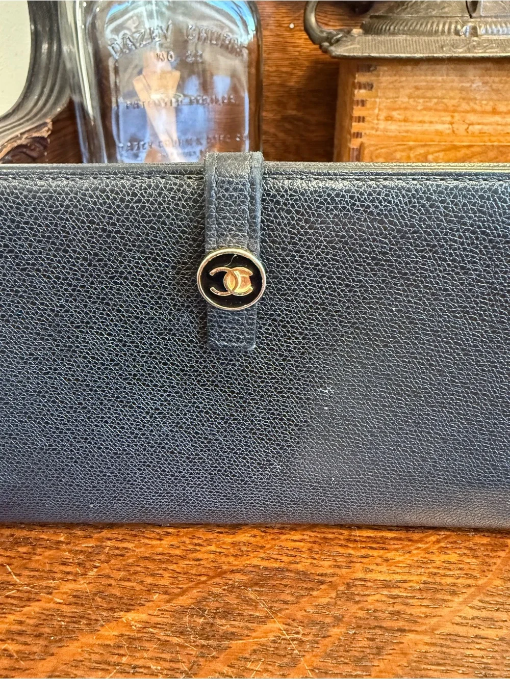 CHANEL Black Caviar Leather Continental Wallet with CC Snap with COA